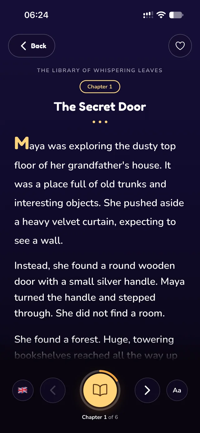 A WanderKid book: chapter one, The Secret Door, set as a page of text to read